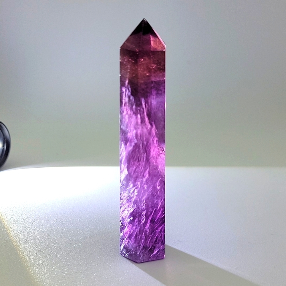 Natural Purple Fluorite Natural Gemstone Tower Carved and Polished 4"